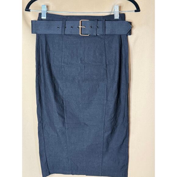 Unique Vintage Black Belted Wiggle Skirt M NWOT - Picture 1 of 5